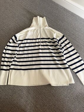 Aritzia Cream and Navy Striped Zip-Front Sweater